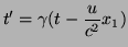 $\displaystyle t'=\gamma(t-\frac{u}{c^{2}}x_{1})$