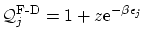 $\displaystyle \mathcal{Q}_j^\textrm{F-D} = 1 + z \ensuremath{\mathrm{e}^{- \beta \epsilon_j}} $