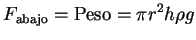 $\displaystyle F_{\textrm{abajo}} = \textrm{Peso} = \pi r^2 h \rho g $