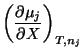 $\displaystyle \left(\frac{\partial \mu_{j}}{\partial X}\right)_{T,n_{j}}\!$