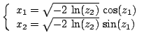 $\displaystyle \left\{\begin{array}{ll} x_1 = \sqrt{-2 \textrm{ln}(z_2)} \te...
...
x_2 = \sqrt{-2 \textrm{ln}(z_2)} \textrm{sin}(z_1)
\end{array} \right.$