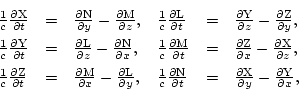 \begin{displaymath}
\begin{array}{llllll}
\frac{1}{c}\frac{\partial \rm X}{\part...
...{\partial y}-\frac{\partial \rm Y}{\partial x}, \\
\end{array}\end{displaymath}