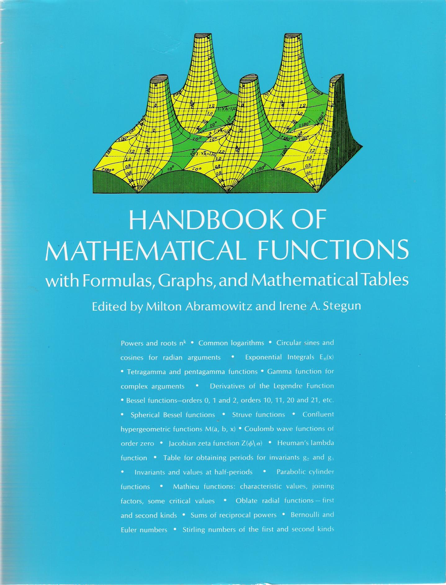 Portada del Handbook of Mathematical Functions with Formulas, Graphs and Mathematical Tables (de Milton Abramowitz y Irene A. Stegun)